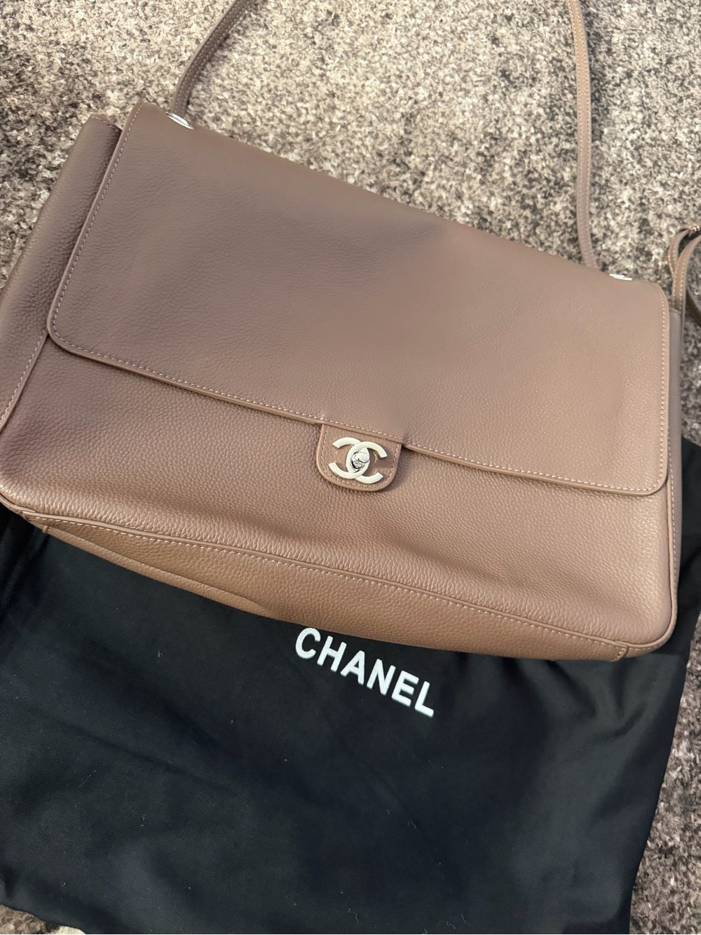 CHANEL Brown Leather Messenger Bag with CC Turn-Lock